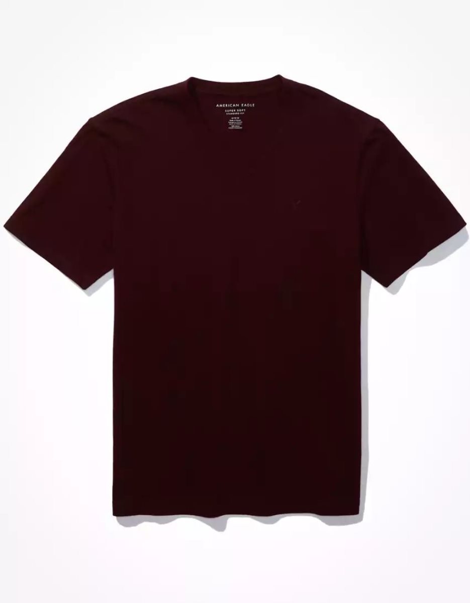 T Shirts American Eagle AE Super Soft Legend V-Neck Bordeaux Homme | EPW-46216862